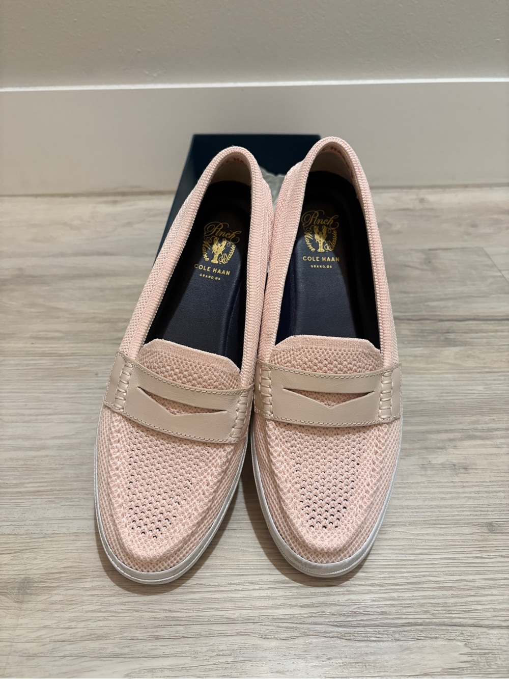 Cole Haan Blush Pink Knit Penny Loafers